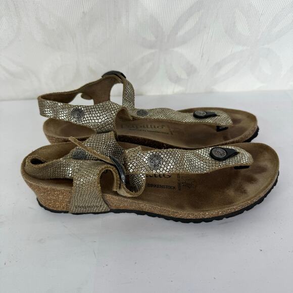 Papillio By Birkenstock Ashley T-Strap Wedge Shimmer Metallic Sandals Size 5 - Picture 4 of 7